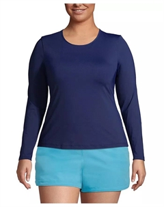 Пляжная рубашка с длинным рукавом Plus Size SunShade UPF 50, синий Lands' end