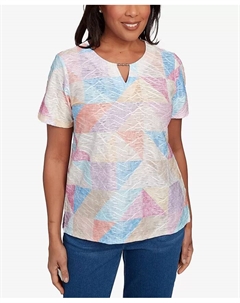 Женский топ с геометричным пэчворком и вырезом-"замочной скважиной", мультиколор Alfred dunner