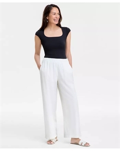 Женские льняные брюки свободного кроя на резинке, белый Jm collection