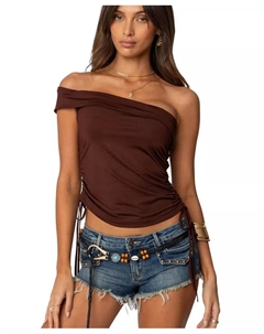 Женский асимметричный топ Yafa с открытыми плечами, коричневый Edikted