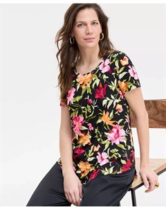 Женский топ с коротким рукавом и круглым вырезом, принт, черный Jm collection