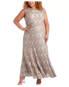 Платье вечернее с кружевом и пайетками Plus Size, коричневый/бежевый R&m richards
