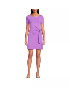 Женское хлопковое платье с коротким рукавом из модала с запахом выше колена, розовый Lands' end