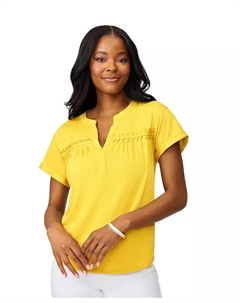 Женский топ с коротким рукавом и сборчатыми деталями, золотой Cable & gauge