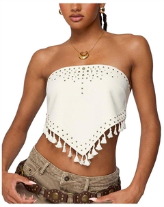 Топ с бахромой и шипами, слоновая кость/кремовый Edikted