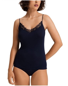 Белена Хлопковая Майка-бюстье с V-образным вырезом и тонкими бретелями, синий Hanro