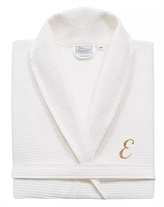 Персонализированный унисекс банный халат из турецкого хлопка с золотой вышивкой и текстурой "вафля", белый Linum home