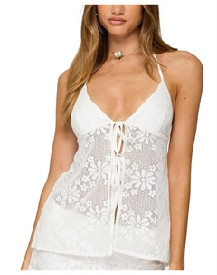 Арли Текстурированный Полупрозрачный Топ-Халтер с Цветочным Принтом, белый Edikted