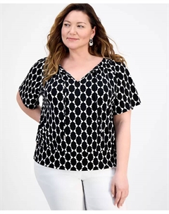 Топ размера плюс с принтом, завязкой и разрезом на шее, черный Jm collection