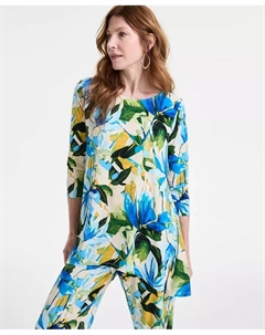 Женская блуза с принтом и рукавом 3/4, синий Jm collection