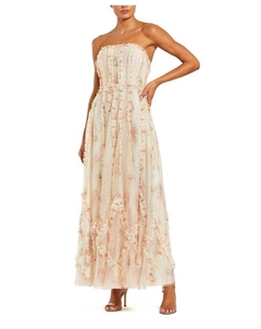 Сетчатое платье без бретелей с микро-оборками, слоновая кость/кремовый Mac duggal