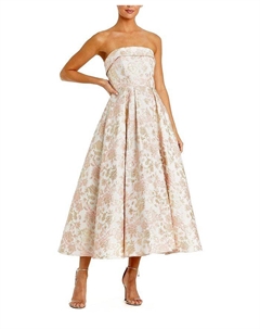 Бесплечевое платье миди фасона А-силуэта с цветочным жаккардом, слоновая кость/кремовый Mac duggal