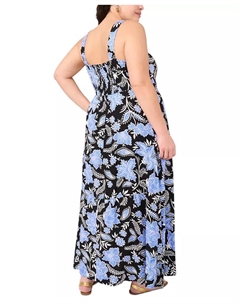 Платье макси без рукавов с квадратным вырезом и сборкой на спине, цветочный принт, plus size, синий Vince camuto