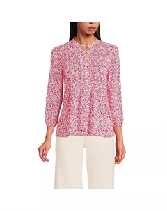 Женская легкая джерсейская блузка с защипами и пуговицами, коричневый/бежевый Lands' end