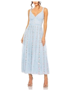 Платье длины "чай" с рюшами и цветочной вышивкой, синий Mac duggal