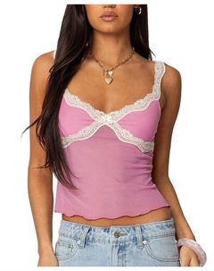 Контрастный топ с кружевной сеткой Lacey Mesh, розовый Edikted
