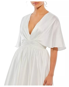 Женское мини-платье с расклешенными рукавами-накидкой из сатина, белый Mac duggal