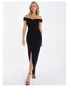 Женское платье макси Bardot из крепа Scuba, черный Quiz