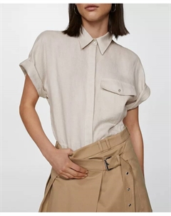 Женская льняная рубашка с карманами, коричневый/бежевый Mango