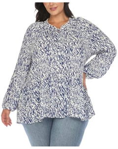 Блуза крестьянского кроя с принтом больших размеров, коричневый/бежевый White mark