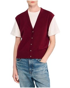 Двухцветный свитер из шерсти и кашемира, красный Sandro