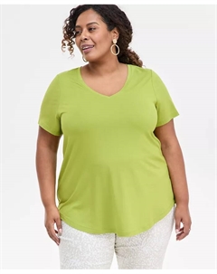 Топ с V-образным вырезом и короткими рукавами больших размеров, зеленый Jm collection