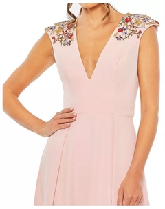 Женское платье с вышивкой бисером, короткими рукавами и V-образным вырезом, силуэт А-силуэта, розовый Mac duggal