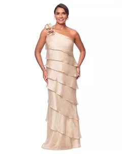 Женское платье с ярусами из шифона с одним плечом, золотой Xscape