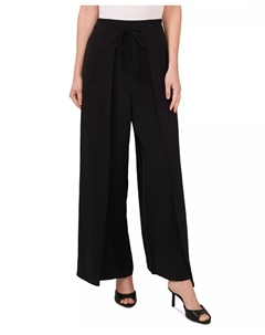 Женские мягкие брюки с широкими штанинами и запахом на завязках спереди, черный Cece
