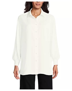 Женская удлиненная туника с длинными рукавами и пуговицами из атласа oversize, белый Lands' end