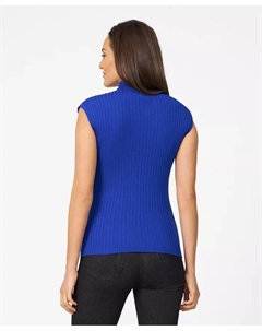 Женский свитер с ребристой вязкой, высоким воротником и короткими рукавами, синий Cable & gauge