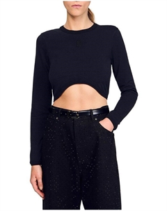 Короткий топ с вышивкой, черный Sandro