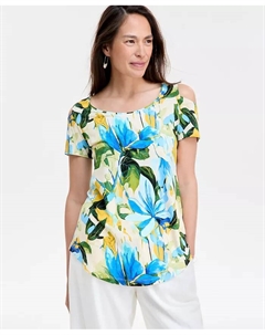 Женский короткий топ с принтом и холодным плечом, синий Jm collection