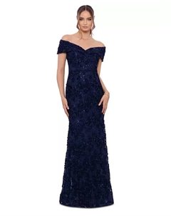 Платье с кружевом и открытыми плечами, синий Xscape