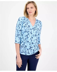 Женский трикотажный топ с запахом, синий Jm collection