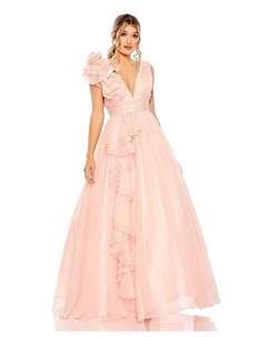 Женское платье из шифона с V-образным вырезом и рюшами на плечах, розовый Mac duggal