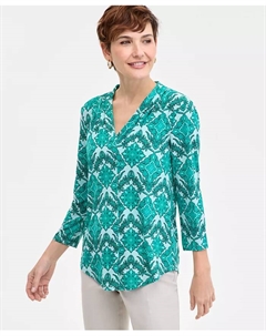 Женский вязаный топ с принтом и V-образным вырезом, с рукавом 3/4, зеленый Jm collection