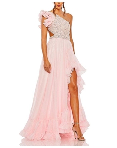 Платье с рюшами на одно плечо, декорированное шнуровкой, розовый Mac duggal