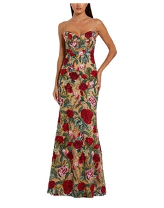 Цветочное вышитое платье с открытыми плечами, коричневый/бежевый Mac duggal