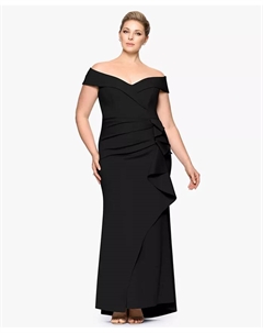 Платье с открытыми плечами из крепа и неопрена больших размеров, черный Xscape