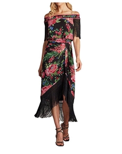 Капризное миди-платье Kaiser с цветочным принтом и бахромой, мультиколор Tadashi shoji