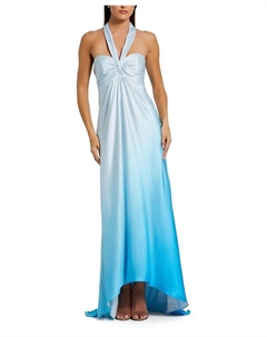 Шармуазное платье-халат с запахом и градиентной окраской, синий Mac duggal