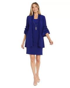 Женский комплект из жакета с колоколообразными рукавами и платья, синий R&m richards
