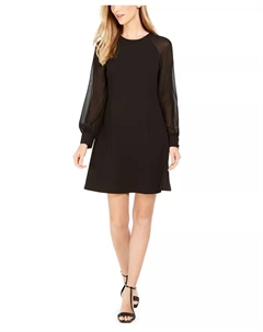 Платье-трапеция с иллюзорными рукавами, черный Calvin klein