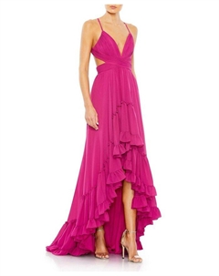 Плиссированное платье без рукавов с ярусами и вырезами, розовый Mac duggal