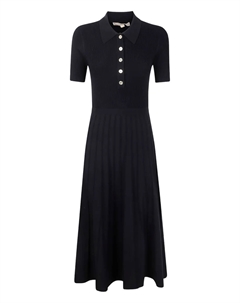 Платье-поло в рубчик и плиссировками миди, черный Michael michael kors