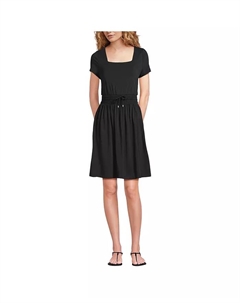 Женское платье из хлопка и модала со сборкой на талии, черный Lands' end