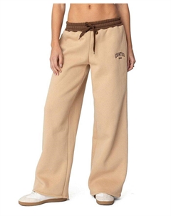 Контрастные вышитые спортивные брюки, коричневый/бежевый Edikted