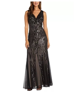 Женское вечернее платье с пайетками, V-образным вырезом и расклешенной юбкой, черный R&m richards