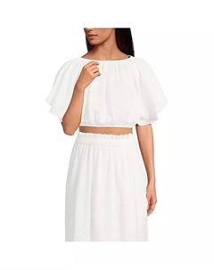 Женская укороченная блуза с рукавом долман из хлопкового газа, белый Lands' end